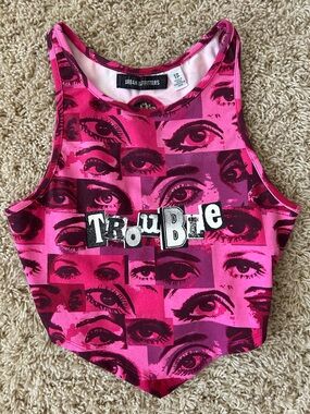 Urban Outfitters Hot Pink Graphic 'Trouble' Crop Tank Size XS